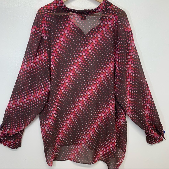 Venezia Blouse Woman 22/24 Button Up Pink Brown Polka Dot Long Sleeve Semi Sheer - Picture 4 of 9
